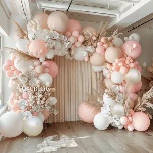 Pink White Balloon Garland Double Stuffed Pink Beige Cream Peach Pastel Balloon Arch Kit Pearl Sand White Balloons for Girl Baby Shower Birthday Wedding Anniversary Party Decoration