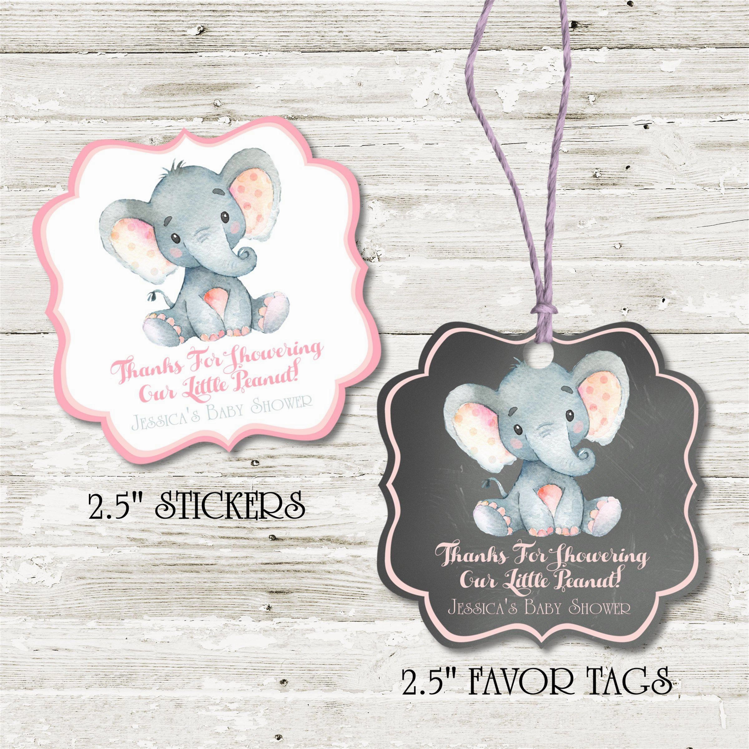Pink Elephant Baby Shower Stickers