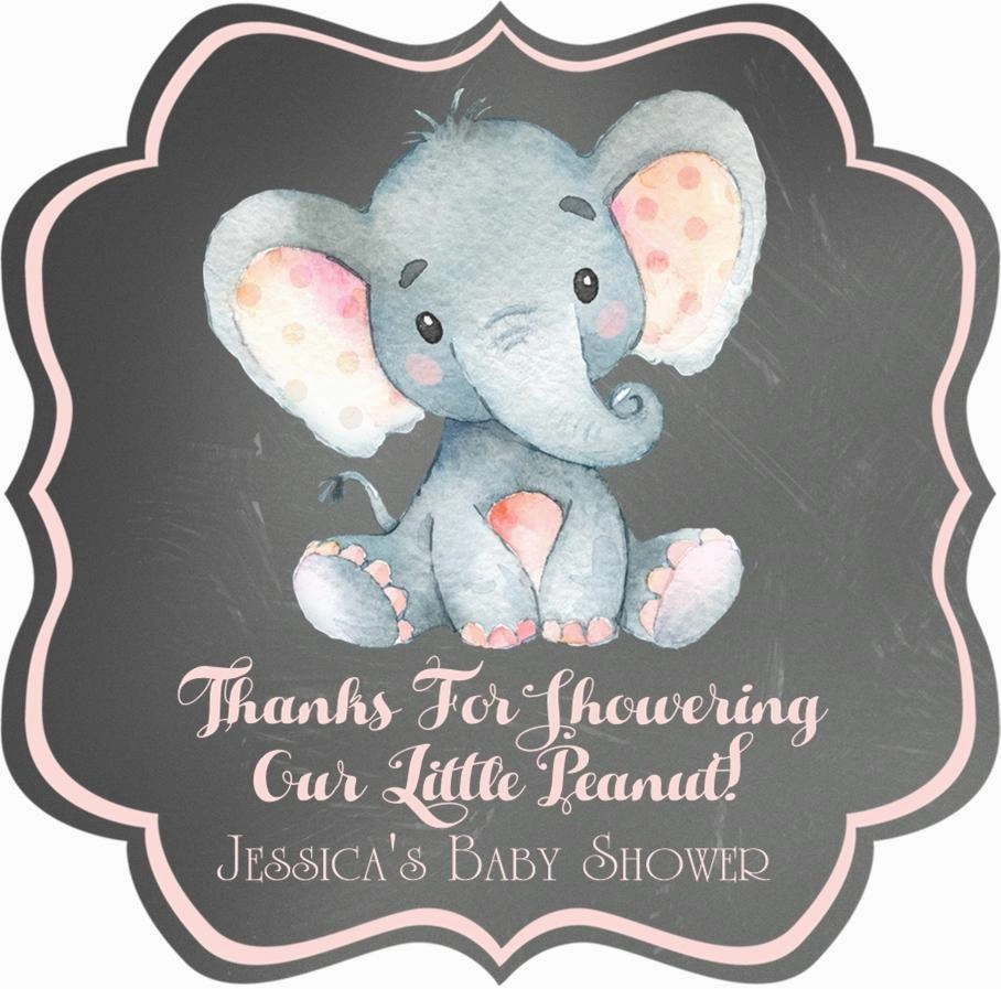 Pink Elephant Baby Shower Stickers