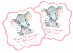 Pink Elephant Baby Shower Stickers