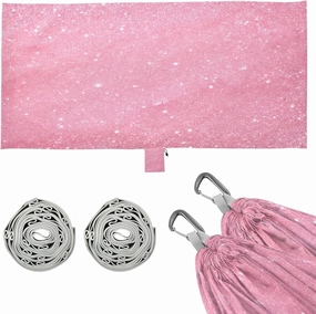 Pink Glitter Texture Camping Hammock, 330 lbs with 2 Tree Straps, Carry Bag, Single Portable Hammock for Outdoor/Indoor, Hiking, Beach, Backpacking, Travel