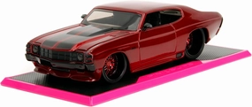 Pink Slips 1:24 W7 1971 Chevy SS Die-Cast Car w/Base, Toys for Kids and Adults(Candy Red)