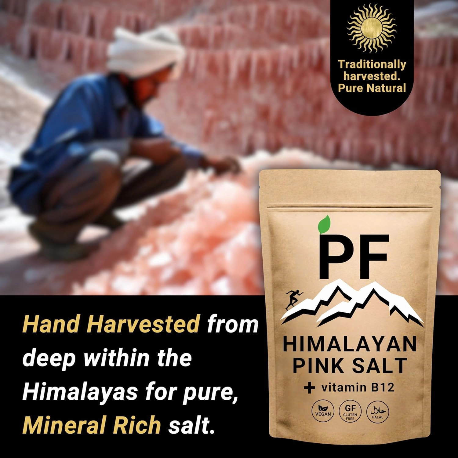 Planting Foods Himalayan Pink Salt with Vitamin B12 | 1lb – 16oz. Fine Grain | 100% Organic & Unrefined Kosher 100%, Vegan, Lab Tested | Unrefined Mineral Salt & Natural Electrolyte Boost