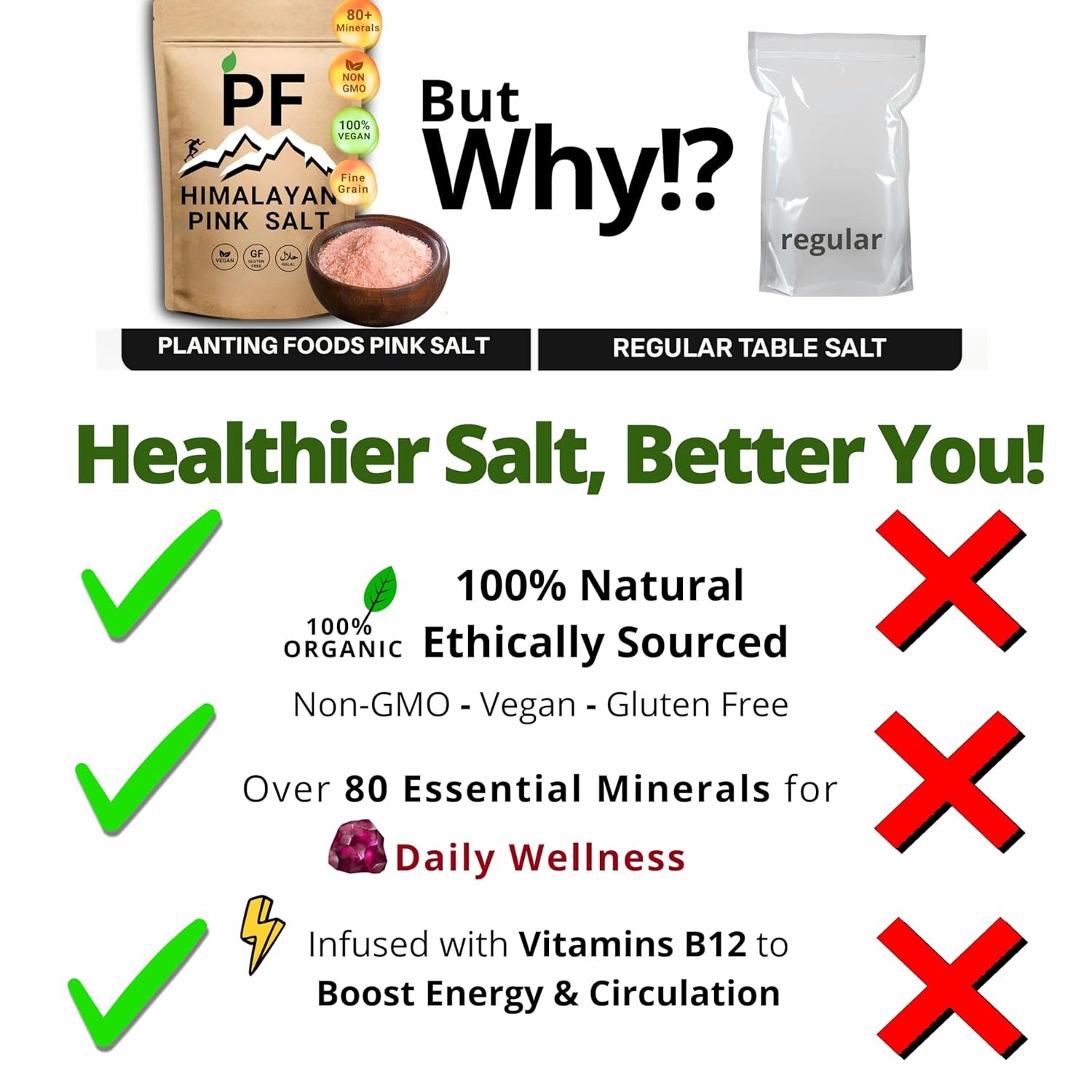 Planting Foods Himalayan Pink Salt with Vitamin B12 | 1lb – 16oz. Fine Grain | 100% Organic & Unrefined Kosher 100%, Vegan, Lab Tested | Unrefined Mineral Salt & Natural Electrolyte Boost
