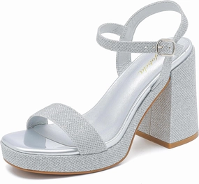 Platform Sandals Women Fashion Block Chunky Heeled Sandals Open Toe High Heels Evening Wedding Party Prom Dance Summer Ankle Strap Dress Shoes