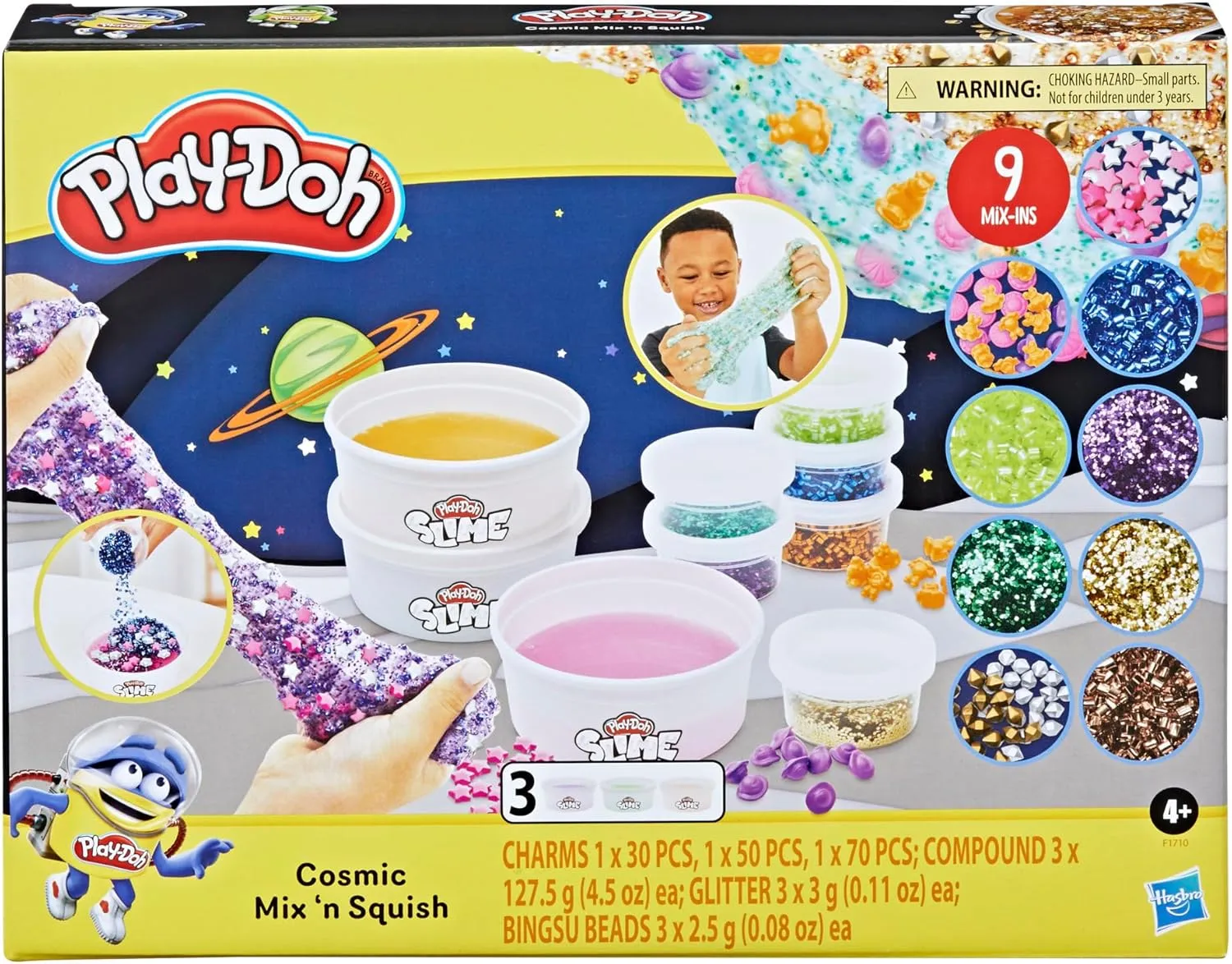 Play-Doh Slime Cosmic Mix 'n Squish Outer Space Toy Mixing Kit for Kids 4 Years and Up with 3 Colors and 9 Different Mix-ins, Non-Toxic