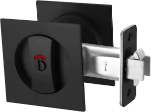 Pocket Door Lock, Matte Black Pocket Door Hardware Square Door Lock with Red-Green Indicators for Privacy Sliding Door Bifold Door Locks and Pulls Handles
