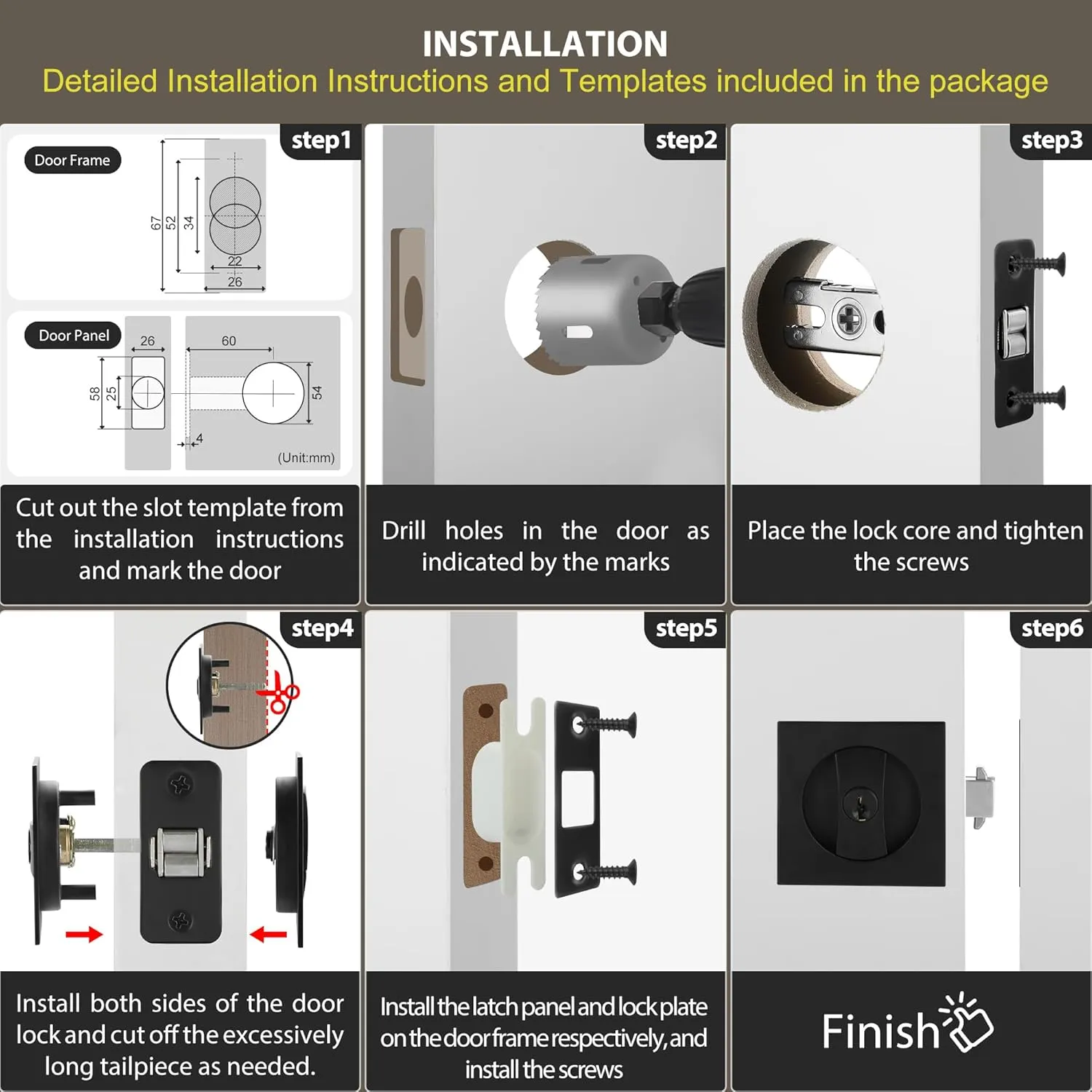 Pocket Door Lock with Key, Matte Black Pocket Door Hardware Square Door Lock for Privacy Sliding Door Bifold Door Locks Pocket Door Pull Handles Replacement Hardware