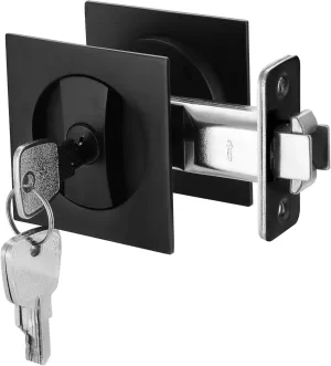Pocket Door Lock with Key, Matte Black Pocket Door Hardware Square Door Lock for Privacy Sliding Door Bifold Door Locks Pocket Door Pull Handles Replacement Hardware