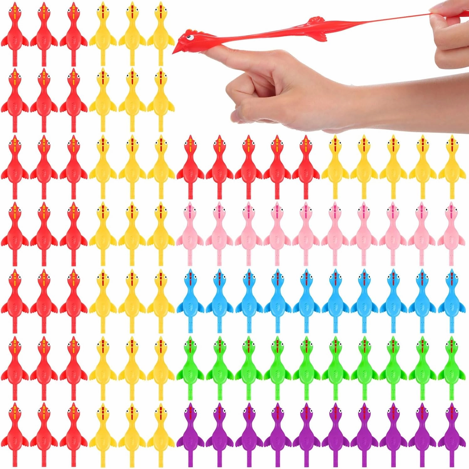 Poen 400 Pieces Slingshot Chicken Catapult Toy Flying Chicken Toy Rubber Chicken Slingshot Funny Stretchy Chicken Flingers Chicken Toy Activity for Children Birthday Party Favors, 6 Colors, 3.94 Inch