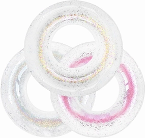 Polita Pool Float, Pool Floats Kids Summer Glitter Pool Tube with Confetti,Tube Pool Toys Beach Party, Transparent Inflatable Floating Tubes for Adults and Kids (Multicolor Silver Pink)