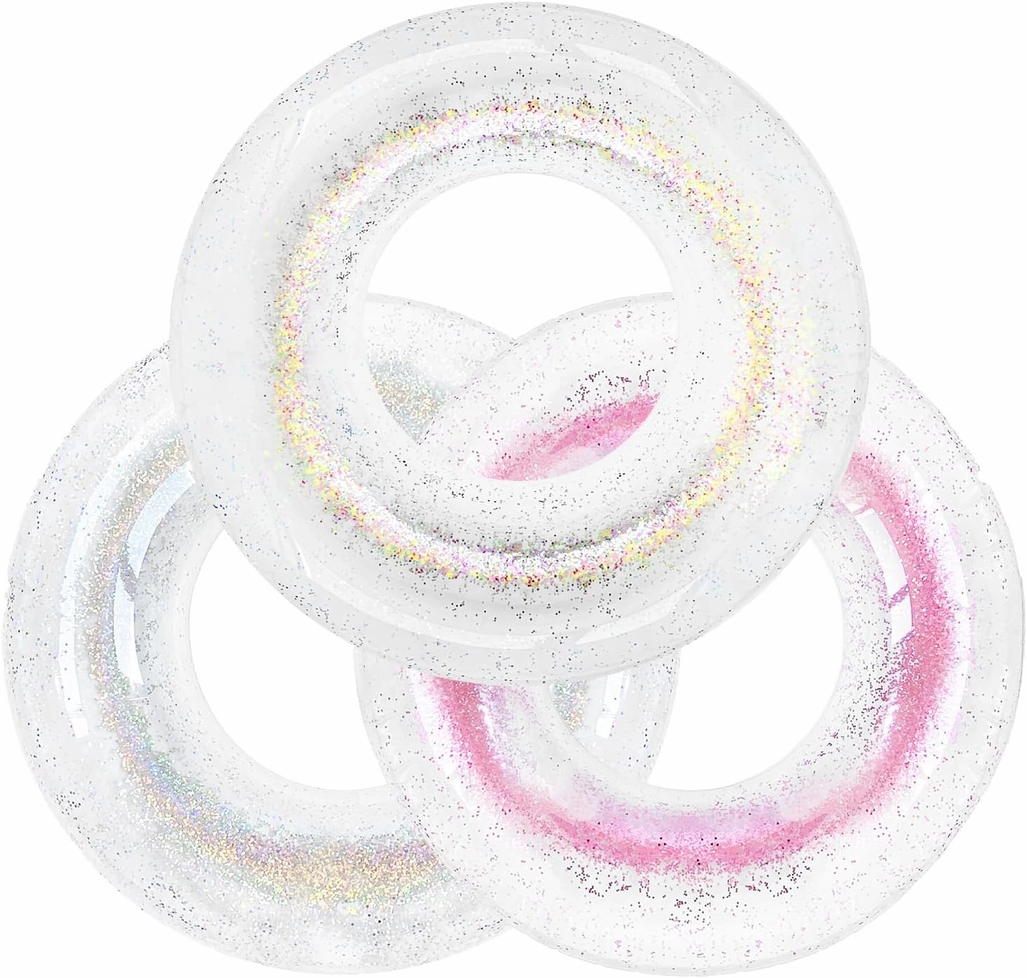 Polita Pool Float, Pool Floats Kids Summer Glitter Pool Tube with Confetti,Tube Pool Toys Beach Party, Transparent Inflatable Floating Tubes for Adults and Kids (Multicolor Silver Pink)