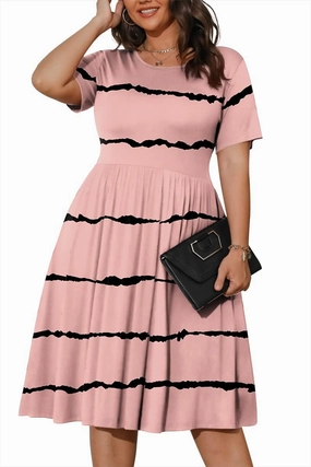 POSESHE Womens Plus Size Summer Dress 2025 Casual Short Sleeve Empire Waist Loose Fit Swing T-Shirt Dress with Pockets