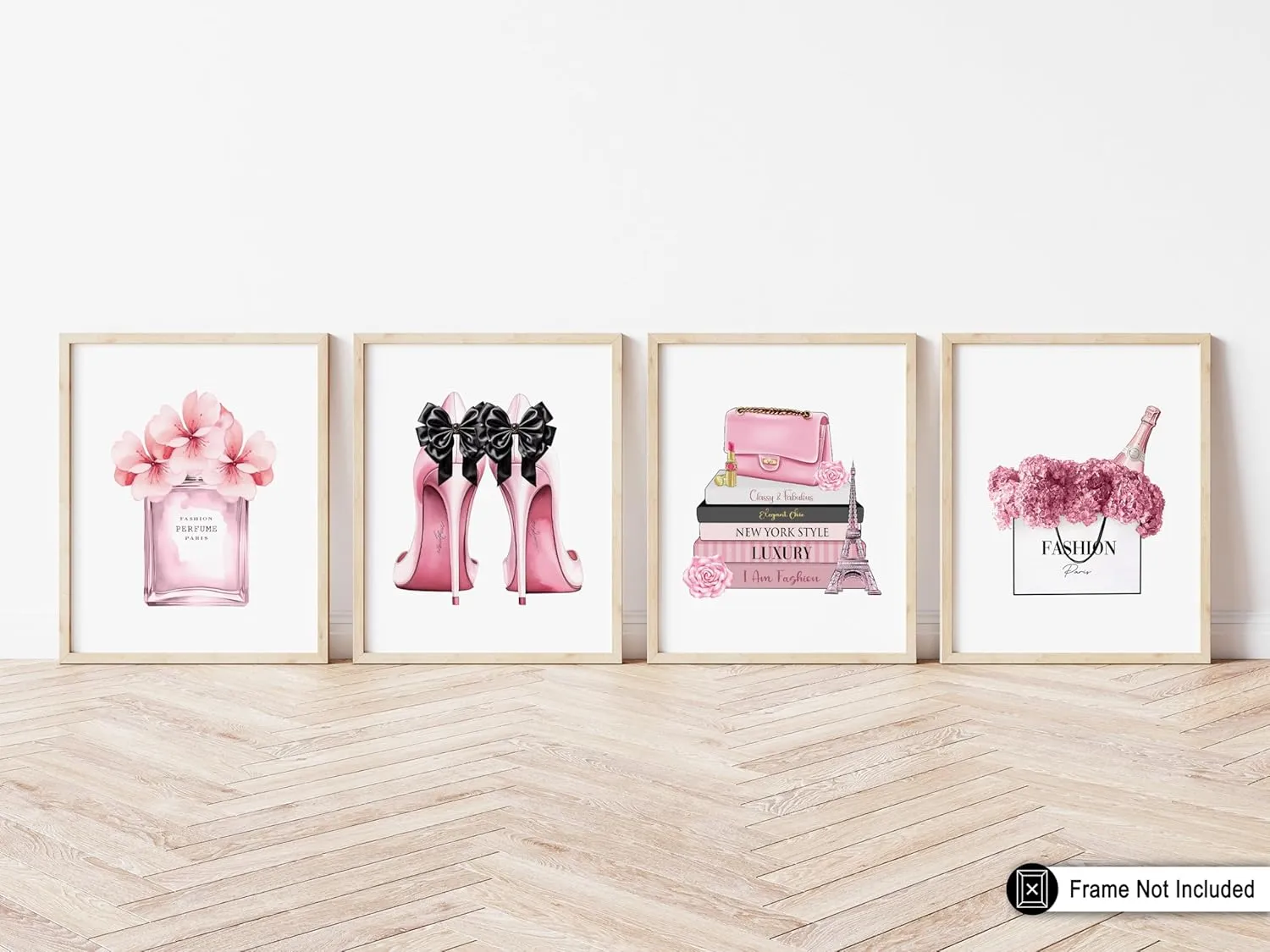 Poster Master 4-Piece Fashion Poster - Pink Designer Print - Handbag Art - Shoes Art - Perfume Art - Gift for Her & Fashionista - Glamour Decor for Bedroom or Girl's Room - 8x10 UNFRAMED Wall Art