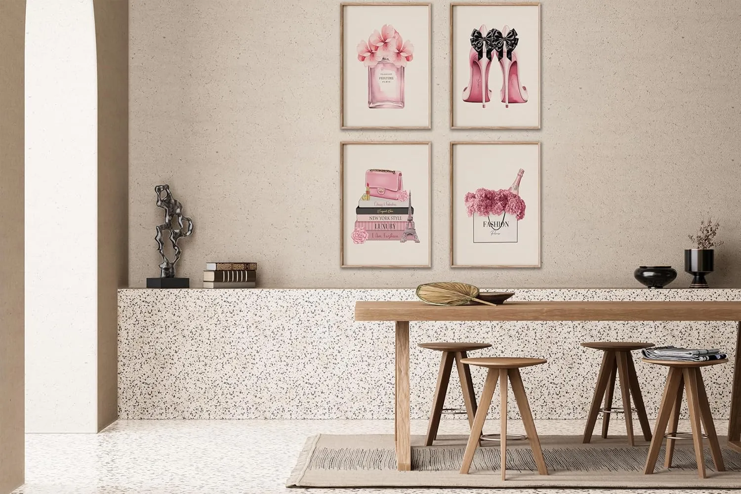 Poster Master 4-Piece Fashion Poster - Pink Designer Print - Handbag Art - Shoes Art - Perfume Art - Gift for Her & Fashionista - Glamour Decor for Bedroom or Girl's Room - 8x10 UNFRAMED Wall Art