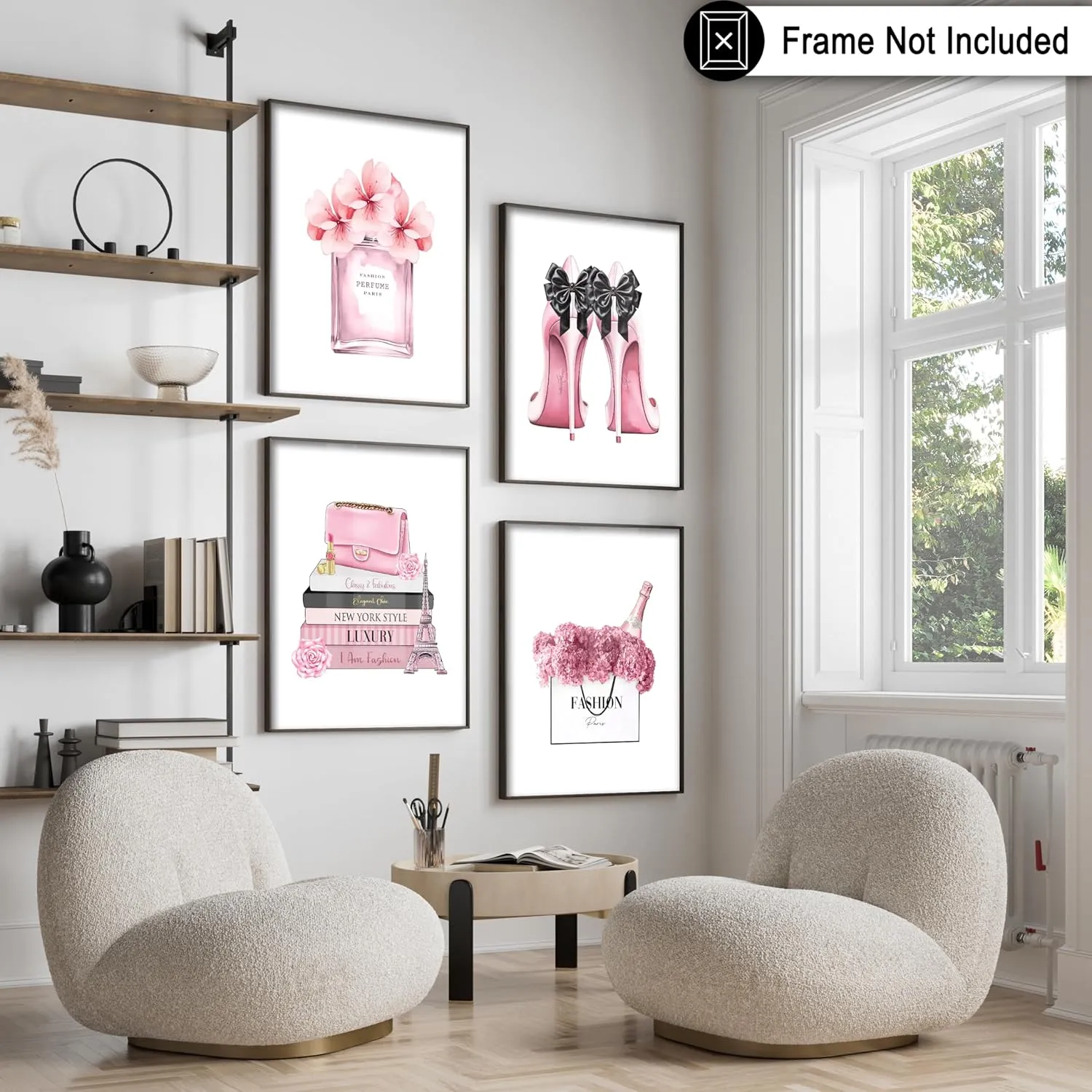 Poster Master 4-Piece Fashion Poster - Pink Designer Print - Handbag Art - Shoes Art - Perfume Art - Gift for Her & Fashionista - Glamour Decor for Bedroom or Girl's Room - 8x10 UNFRAMED Wall Art