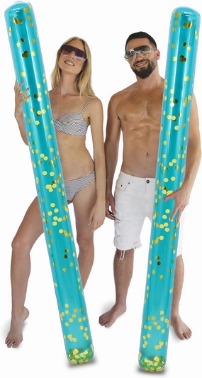 POZA 2 Pack Jumbo Inflatable Pool Noodle Floats - 74-inch Premium Luxurious Giant Pool Noodle Inflatable Floats, Sparkle Blue Gold Glitter Confetti Pool Float Inflatable Noodles for Ocean, Lake, Beach