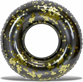 POZA Inflatable Pool Float Tube - Confetti Premium UV Resistant Swim Ring Pool Float, Kids and Adult Pool Toys, Heavy Duty Inflatable Pool Floats for Swimming Pool Party, Beach - 36 Inch - Black Gold