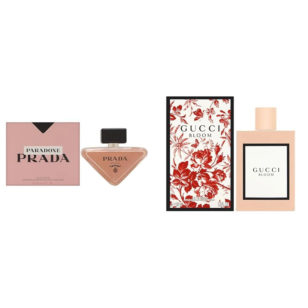 Prada Paradoxe for Women 3.0 oz Eau de Parfum Spray Rechargeable & Gucci Bloom for Women Eau de Parfum Spray, 3.3 Ounce, Multi