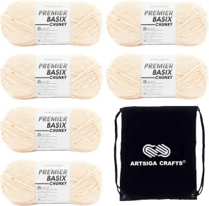 Premier Yarns Basix Chunky Peach 1145-08 (6-Skeins - Same Dye Lot) Chunky Bulky #5 Acrylic Yarn for Crocheting and Knitting with Project Bag