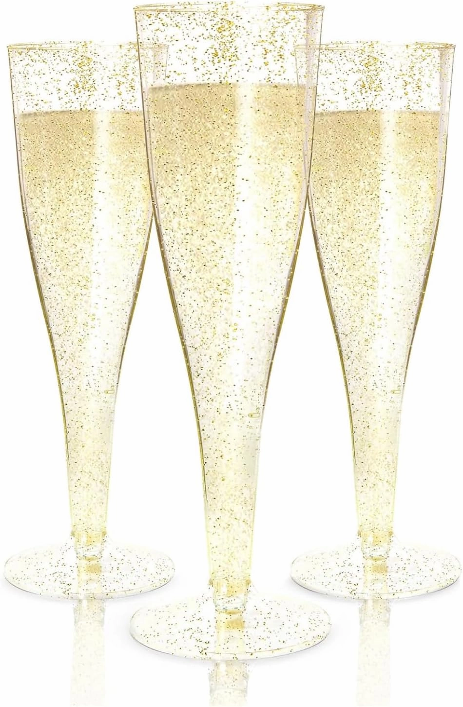 Prestee 100 Gold Plastic Champagne Flutes - 4.5 oz Disposable Champagne Glasses for Toasting at Weddings, Mimosas, Cocktails, Great Gatsby Party Decorations, and Events