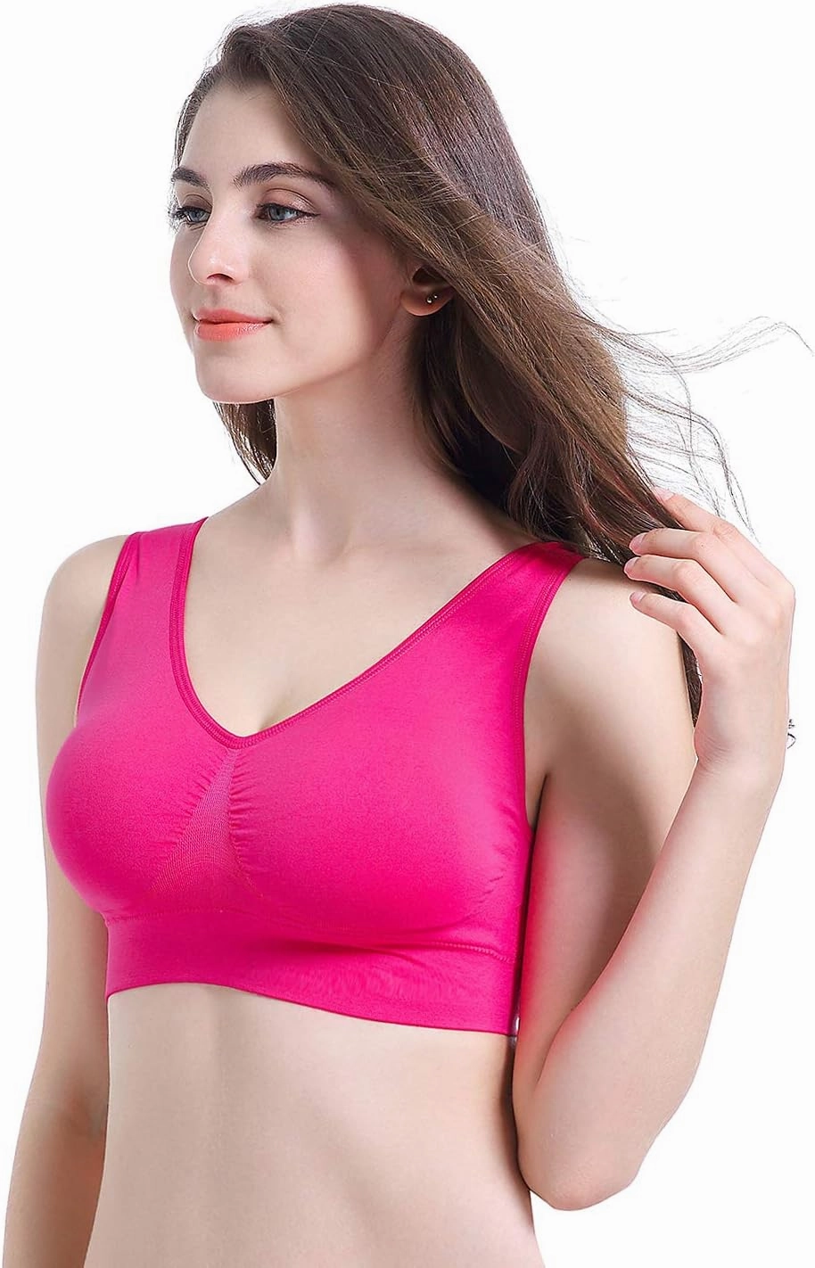 PRETTYWELL Sleep Bras for Women, Comfort Seamless Wireless Stretchy Sports Bra,3 Pack Yoga Bras, with Removable Pads