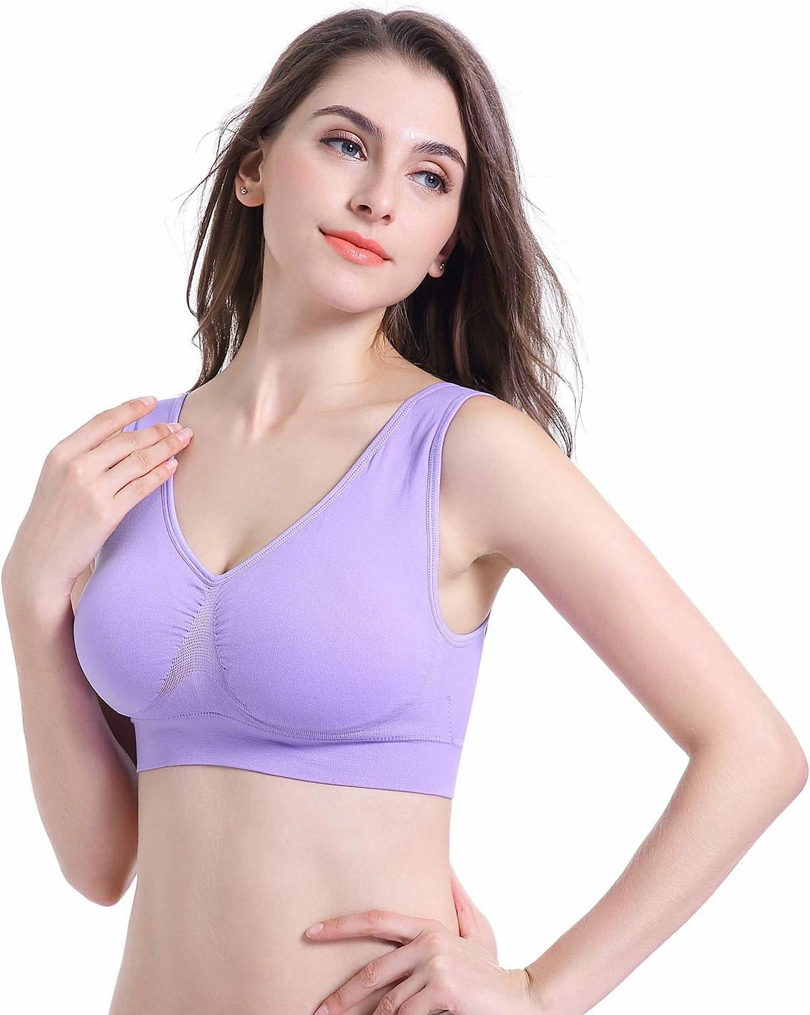 PRETTYWELL Sleep Bras for Women, Comfort Seamless Wireless Stretchy Sports Bra,3 Pack Yoga Bras, with Removable Pads