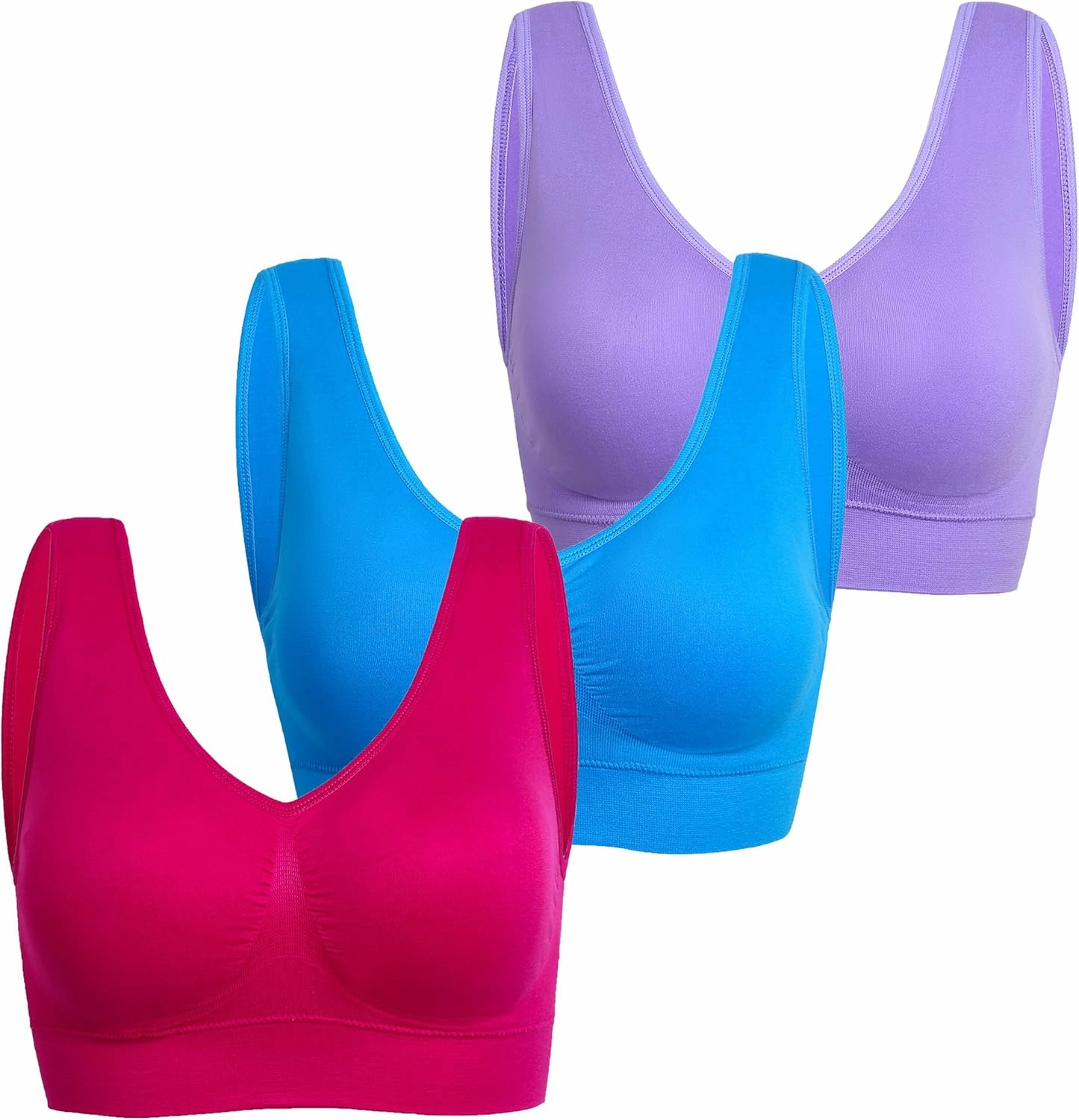 PRETTYWELL Sleep Bras for Women, Comfort Seamless Wireless Stretchy Sports Bra,3 Pack Yoga Bras, with Removable Pads
