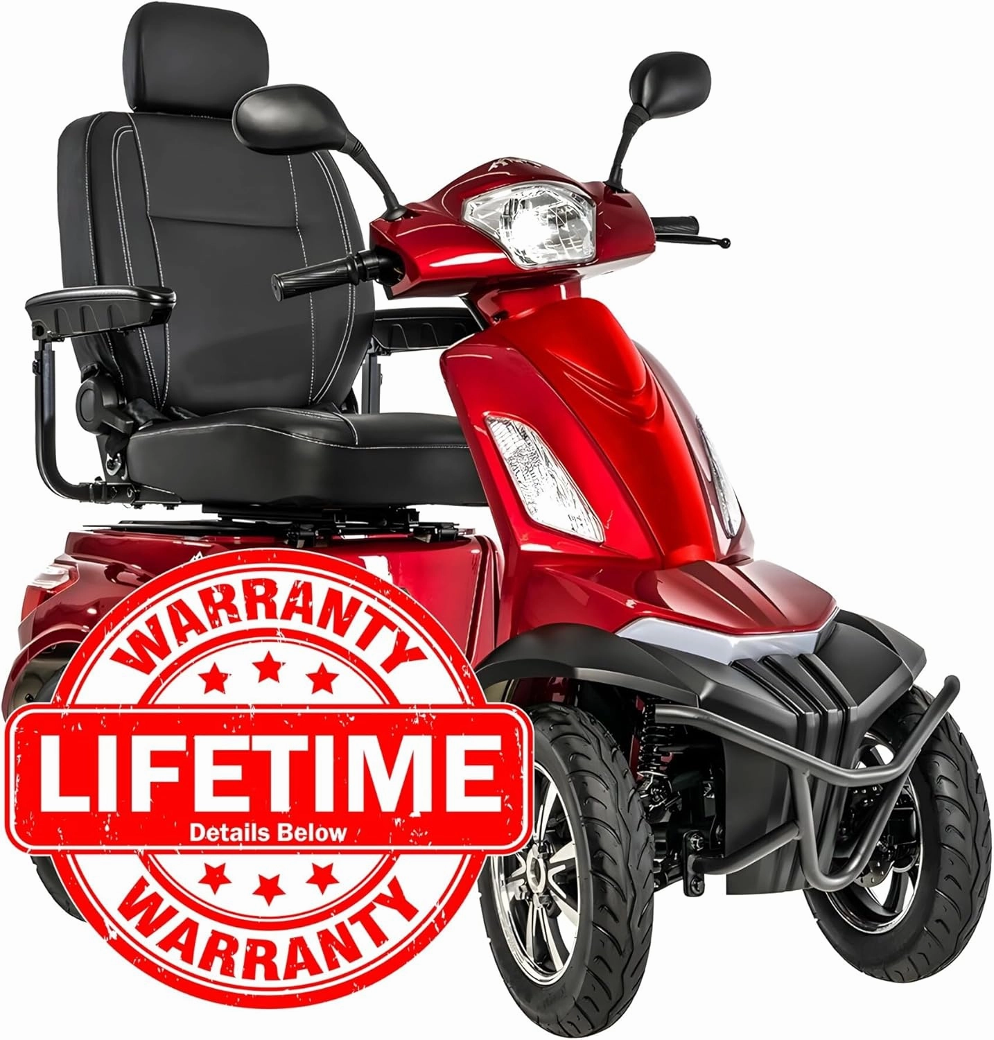 Pride Mobility Baja Raptor 2 4-Wheel Scooter - Comfort Mobility for Adults, 400 Lbs Weight Capacity, 75 Ah Battery, Candy Apple Red, 20"x18" Seat Size - BA340