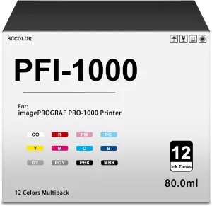 PRO-1000 PFI-1000 Ink Cartridges Compatible PFI1000 PRO1000 Ink Cartridge12-Pack Replacement for Canon PFI-1000 Ink Cartridges use for imagePROGRAF PRO-1000 Printer.MBK PBK C M Y R GY B PGY PC PM CO