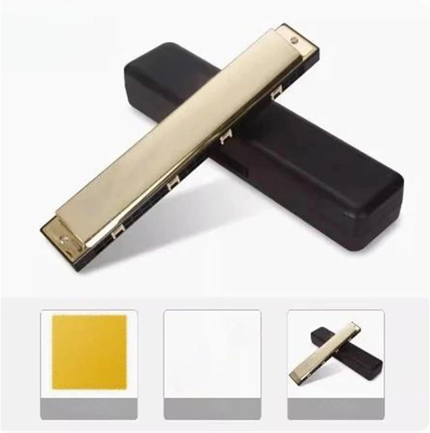 Professional 24 Hole Portable C Key Harmonica Clear Tone Perfect For Beginners(Gold)