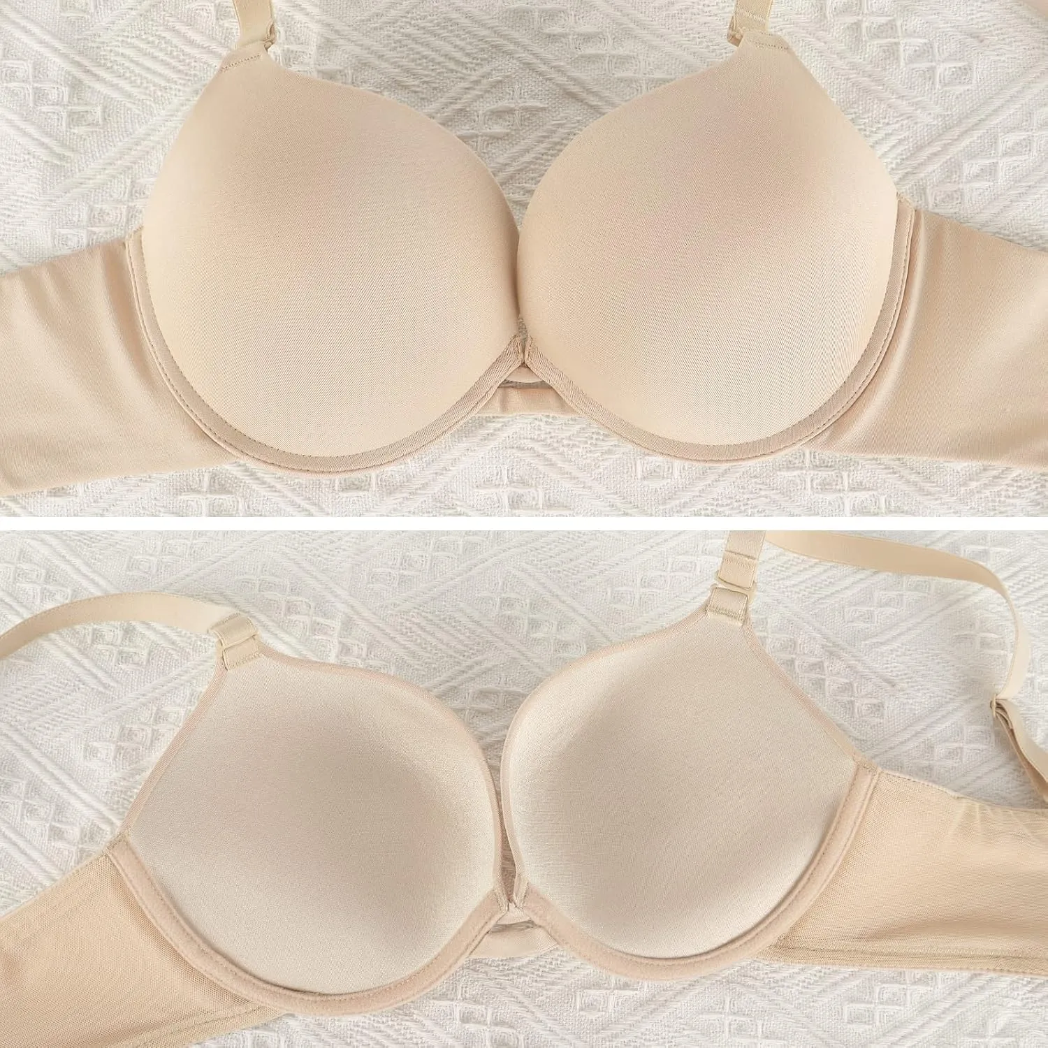 Push Up Thick Padded Plunge Underwire T Shirt Lace Bra Lift Support for Women Add One Cup