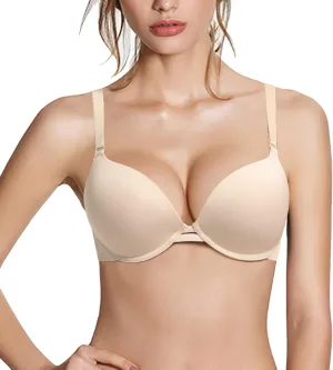 Push Up Thick Padded Plunge Underwire T Shirt Lace Bra Lift Support for Women Add One Cup