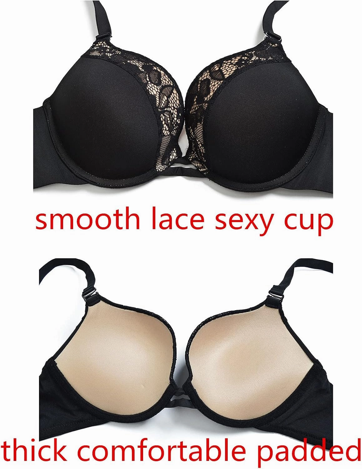 Push Up Thick Padded Plunge Underwire T Shirt Lace Bra Lift Support for Women Add One Cup
