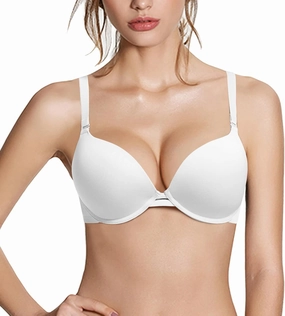 Push Up Thick Padded Plunge Underwire T Shirt Lace Bra Lift Support for Women Add One Cup