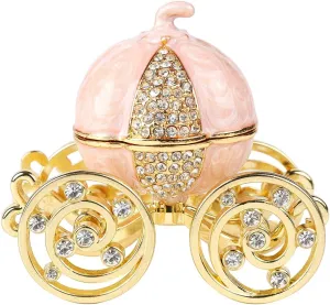 QIFU Classical Pink Pumpkin Carriage Enamel Trinket Box Hinged, Unique Gift for Family