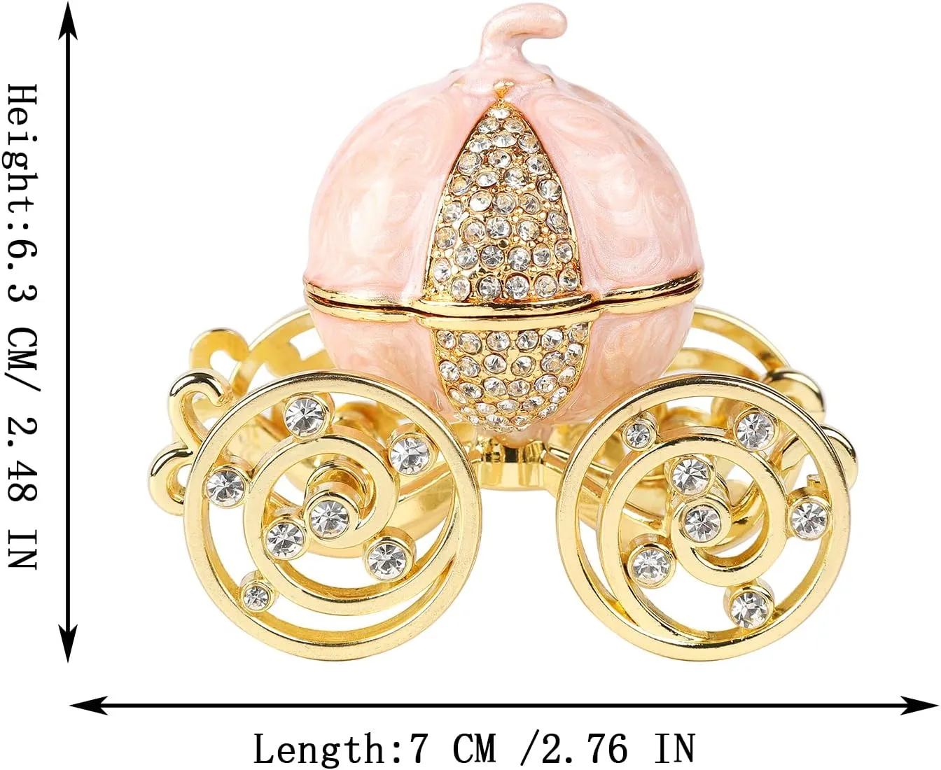 QIFU Classical Pink Pumpkin Carriage Enamel Trinket Box Hinged, Unique Gift for Family