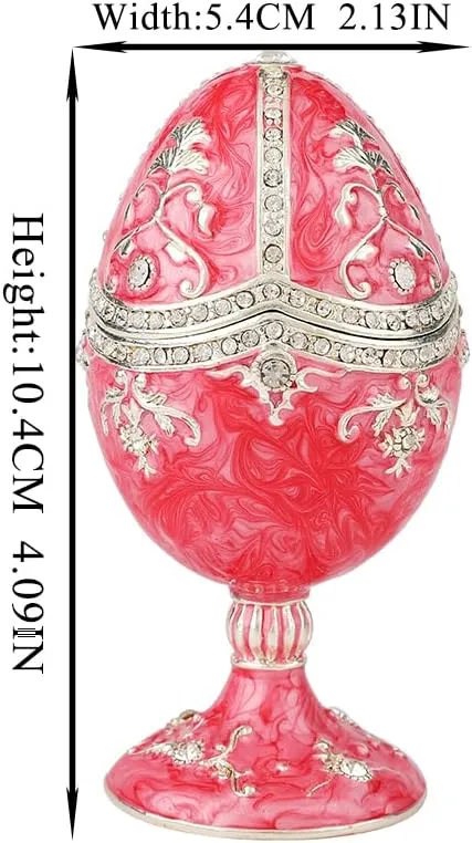 QIFU Hand Painted Pink Easter Egg Style Enamel Trinket Box Hinged, Unique Gift for Family(QIFU3388-SP)