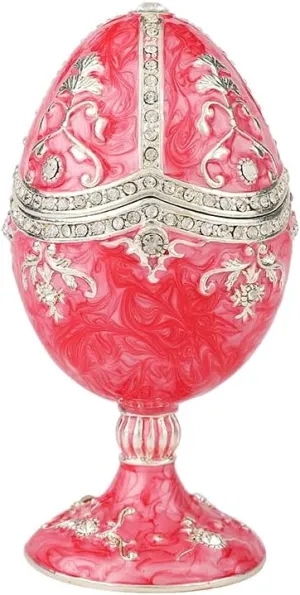 QIFU Hand Painted Pink Easter Egg Style Enamel Trinket Box Hinged, Unique Gift for Family(QIFU3388-SP)