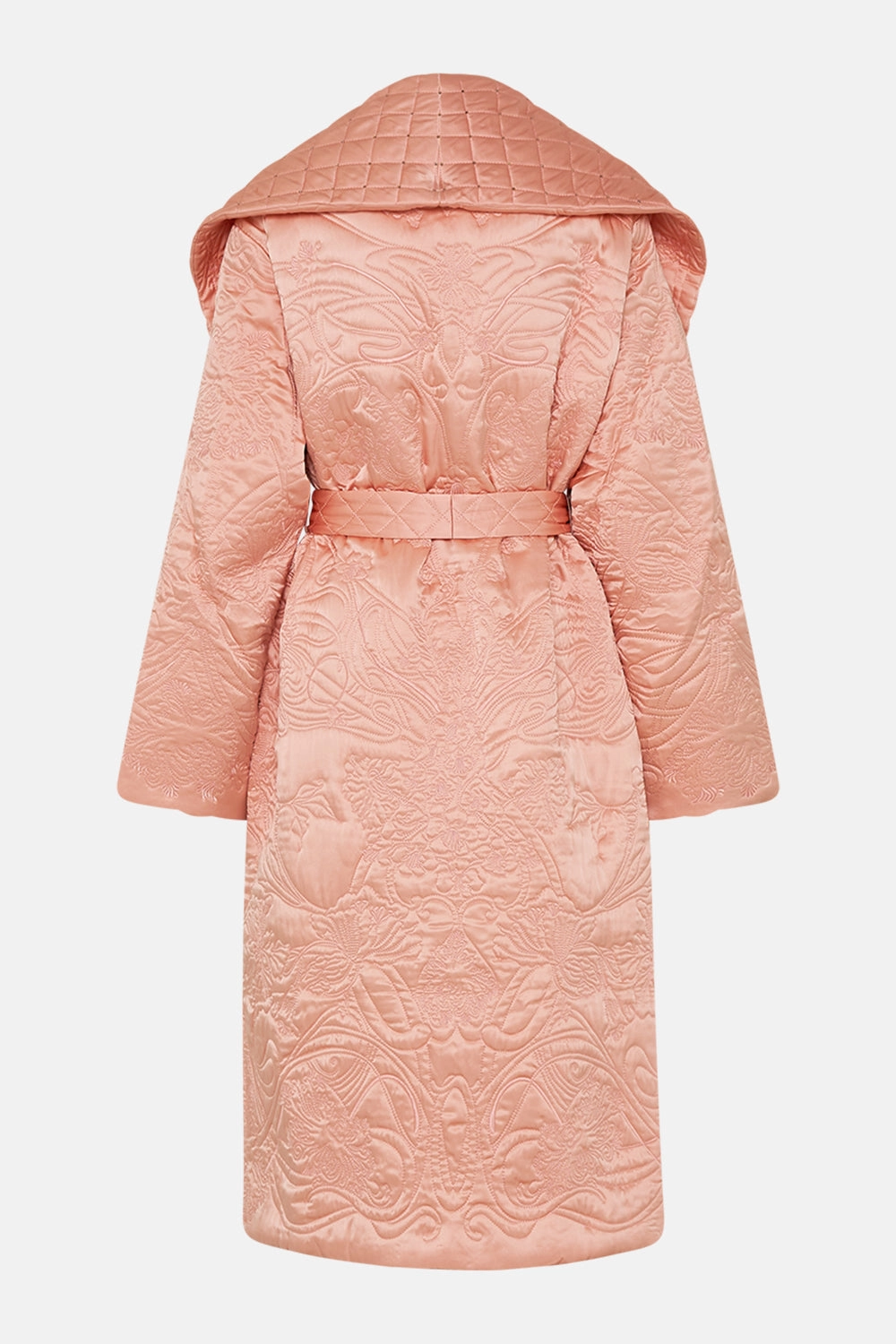 QUILTED LONG WRAP COAT BLOSSOMS AND BRUSHSTROKES