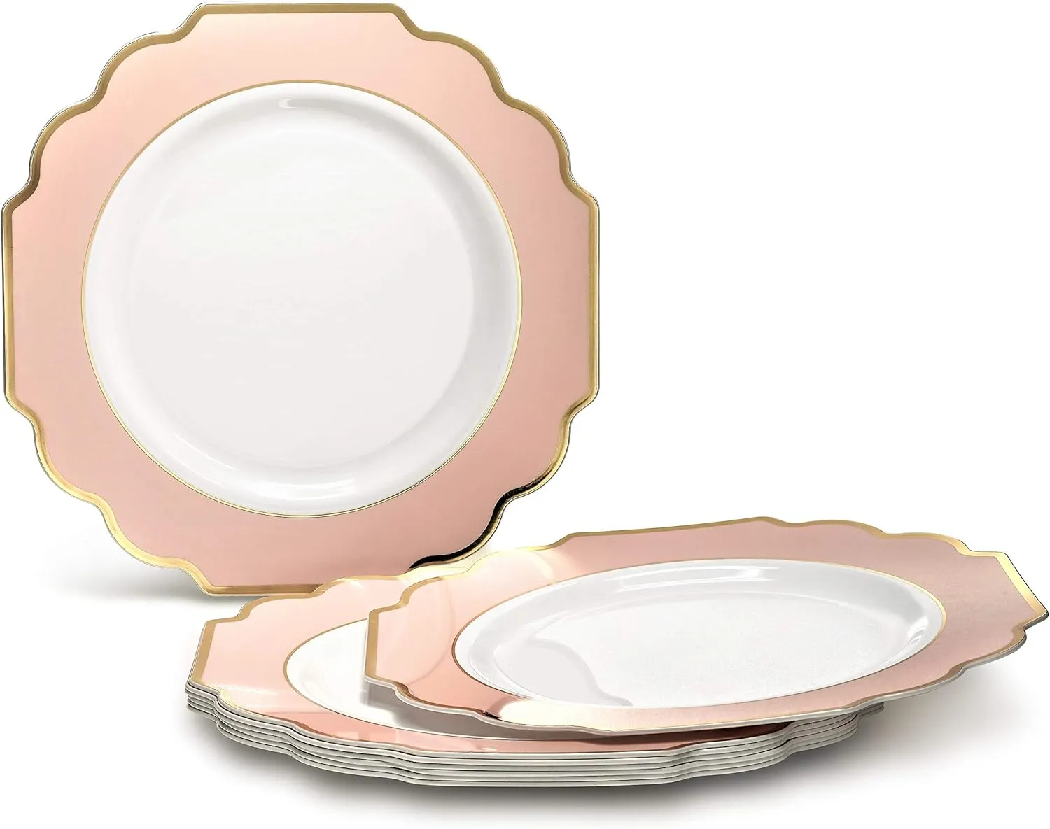 " OCCASIONS " 240 Plates Pack (120 Guests) Heavyweight Wedding Party Disposable Plastic Plates Set -120 x 10.5'' Dinner   120 x 8'' Salad/Dessert Plate (Imperial in Blush & Gold)