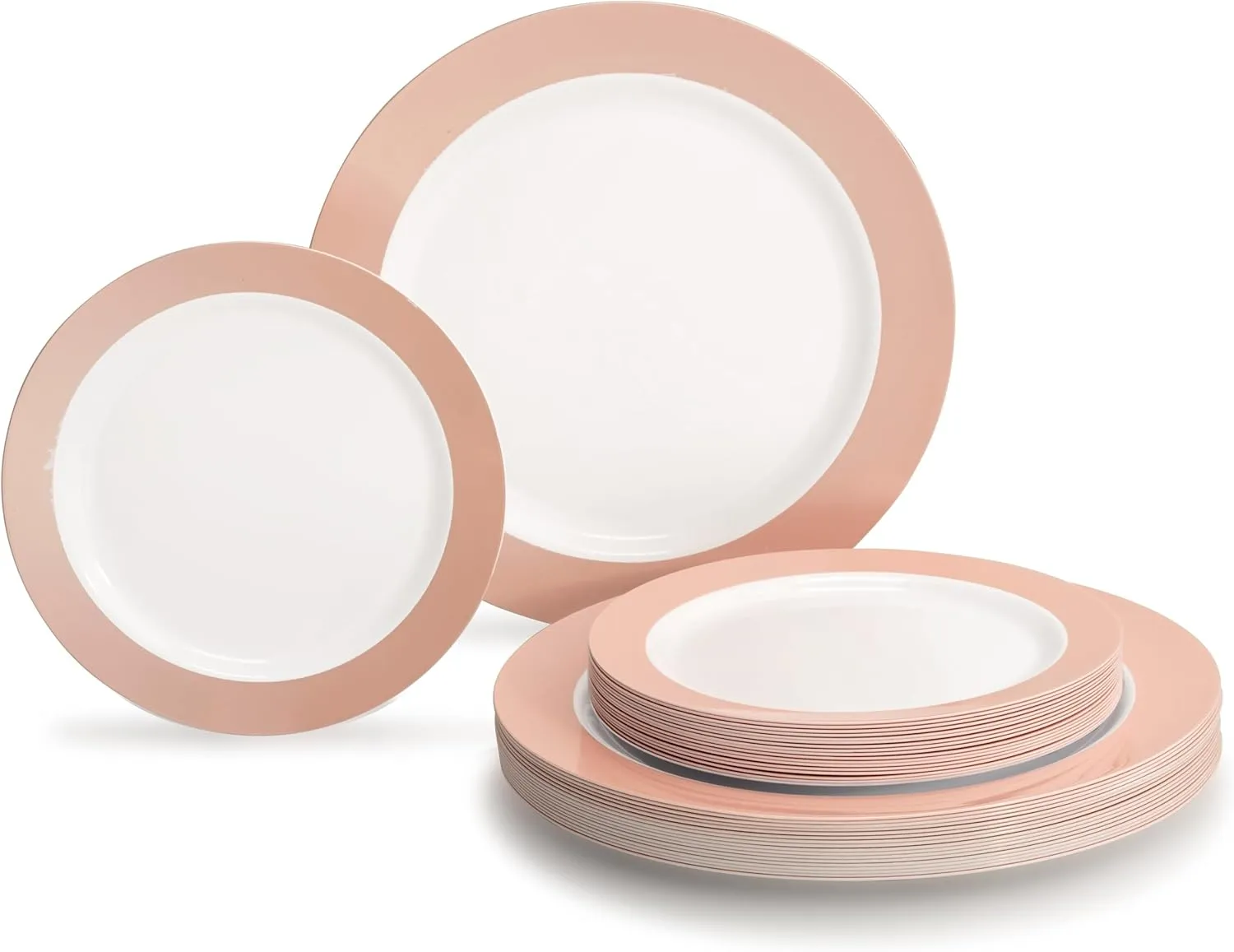 " OCCASIONS " 50 Plates Pack (25 Guests)-Wedding Party Disposable Plastic Plate Set -25x10.5'' Dinner   25x7.5'' Salad/dessert plates (Rio in White & Pearled Pink Blush)