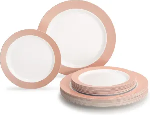 " OCCASIONS " 50 Plates Pack (25 Guests)-Wedding Party Disposable Plastic Plate Set -25x10.5'' Dinner   25x7.5'' Salad/dessert plates (Rio in White & Pearled Pink Blush)