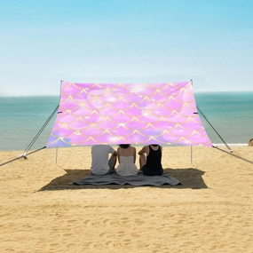 Rainbow Pink Scales Beach Canopy Tent Anti-UV & Wind Resistant, Mermaid Sparkles Glitter Camping Sun Shelter Easy Setup Portable,Outdoor Shade Tents with Sandbags,Sand Shovels,Ground Pegs & Stab