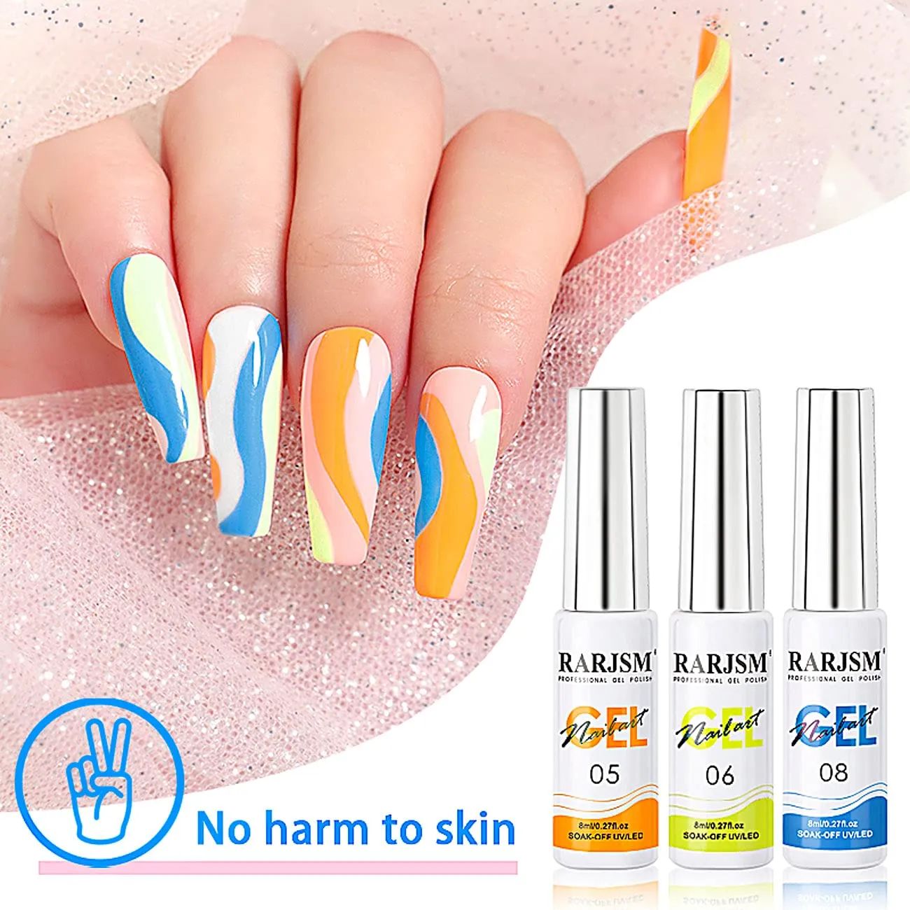 RARJSM Painted Gel Nail Polish Set, Line Art Gel 12 Colors Neon Pink Yellow Green Glitter Silver Gold Nail Art Painting Manicure Tools DIY Drawing NailGel for Line U V L E D Required