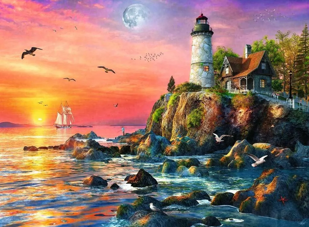 Ravensburger Lighthouse at Sunset 500 Piece Jigsaw Puzzle for Adults - 12000217 - Handcrafted Tooling, Made in Germany, Every Piece Fits Together Perfectly