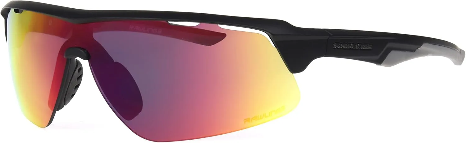 Rawlings Change Up Spotter Youth Baseball Sunglasses, Matte Black/Red Mirror, 64mm