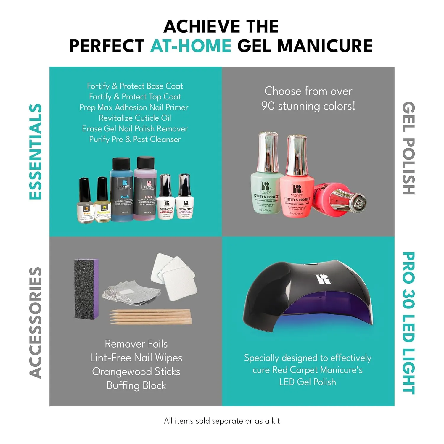 RC Red Carpet Manicure Kit 5 Fortity & Protect Bundle Neutrals - Soak Off Polish, Long-Lasting, Vibrant Colors, Professional Quality, High Shine, Chip-Resistant.