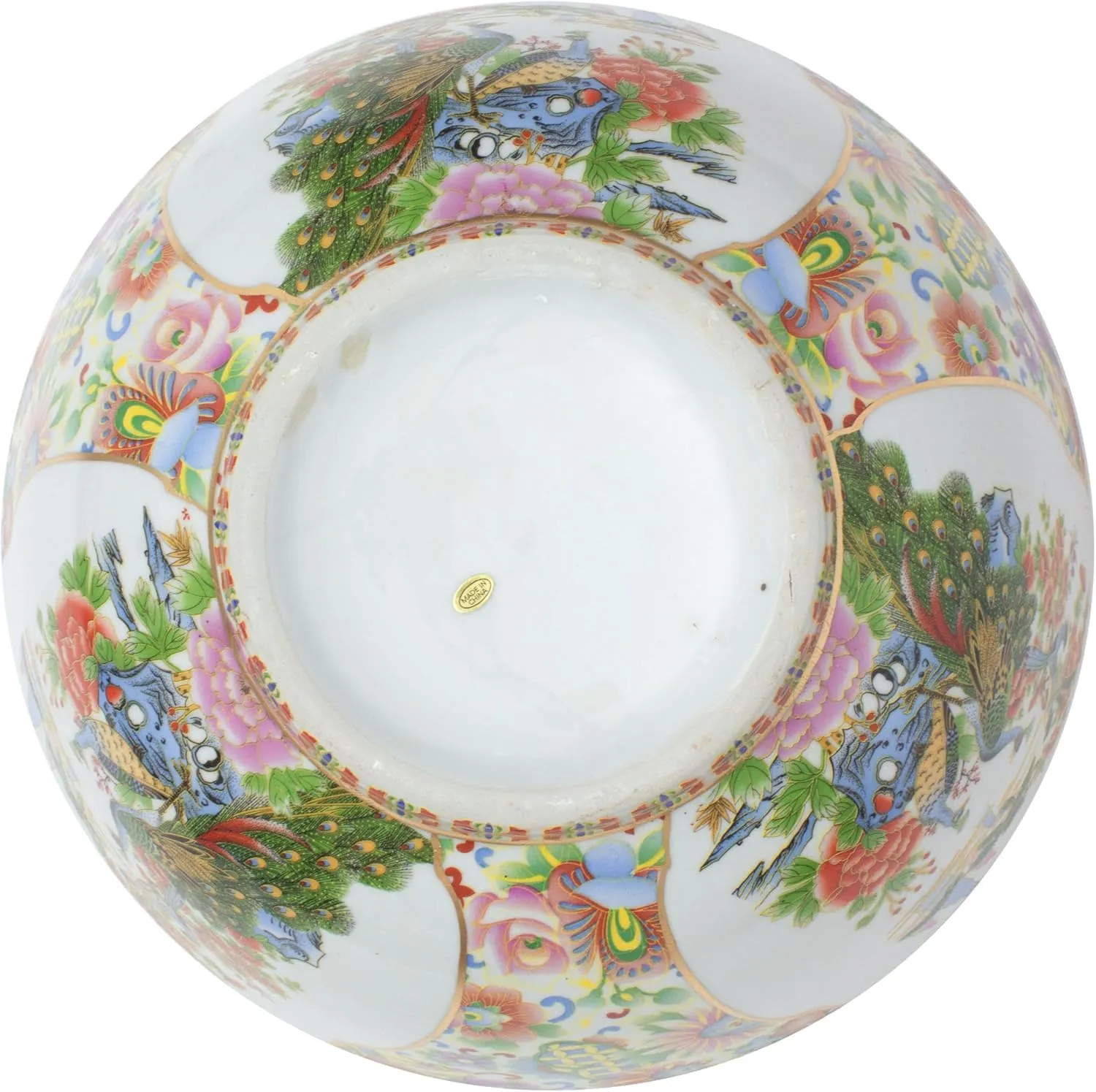 Red Lantern 14" Porcelain Bowl, Satsuma Birds & Flowers