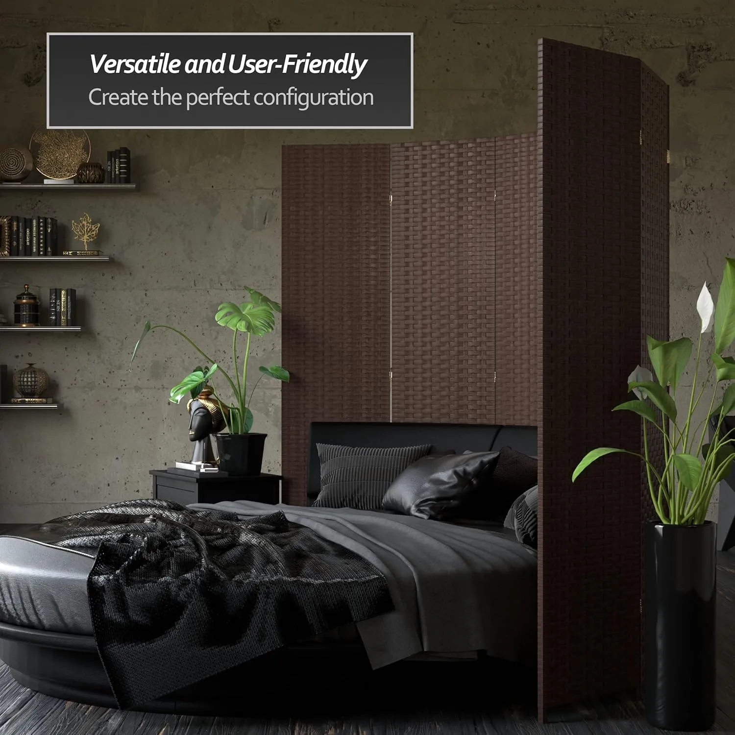 Red Lantern 7 ft. Tall Woven Fiber Dark Mocha-6 Panel Room Divider